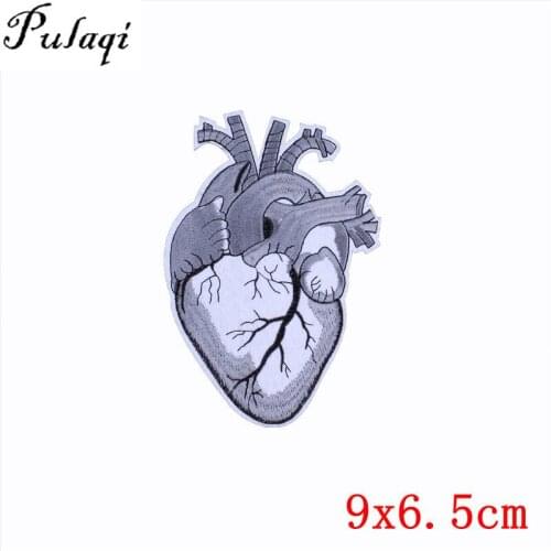 Pulaqi Grey Heart Patch Embroidery Iron-on Sewing On Armband For T - Shirt Bag Jeans Clothing Clothes DIY D
