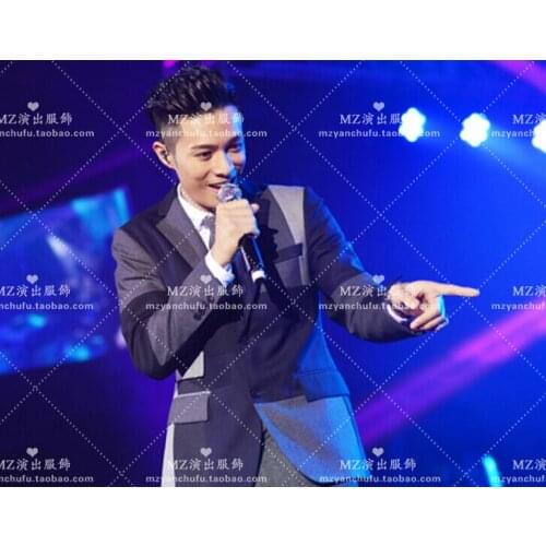 S-5xl New 2021 Men Slim Black And Gray Wool Peach Mosaic Suit Costume Singer Costumes Mens Fashion England Suits