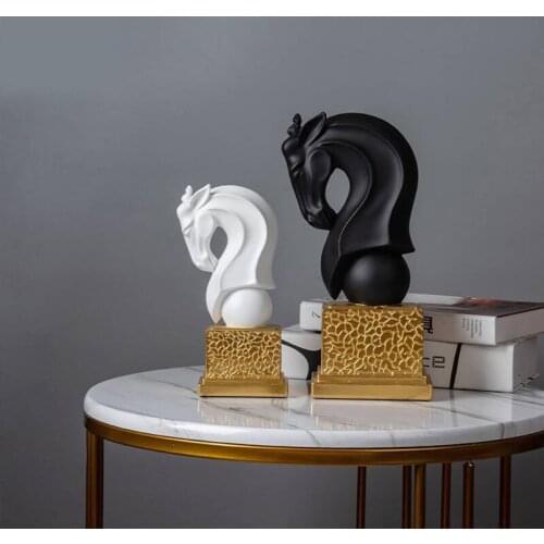 Nordic Abstract Black White Horse Head Statues for Home Decoration Sculptures Modern Art Living Room Office Bookcase Decor