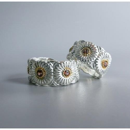 Hip Hop 925 Silver Daisy Ring Simple Finger Adjustable Rings Japanese Light Luxury Personal Bijoux Christmas Gift Female Male