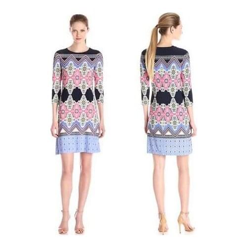 Spring and summer elegant o-neck slim digital print short-sleeve dress