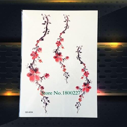 Pink Plum Blossom Temporary Tattoo Stickers Body Art Sleeve Arm Tattoo PQS-A034 Sexy Women Flower Branch Tatoo Tatouage Taty