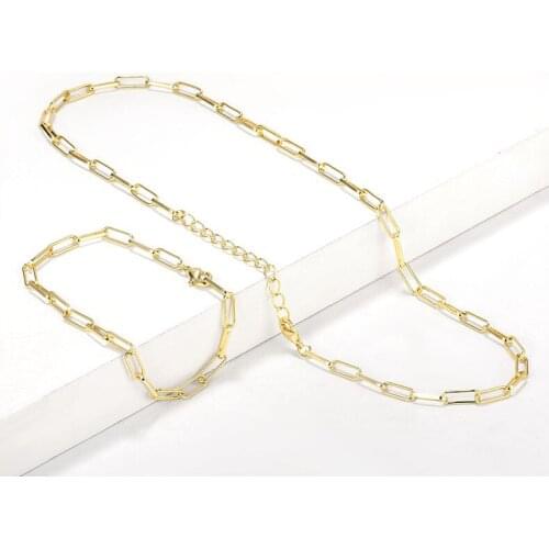 WT-N1225 Simple Women Gift Jewelry Chain Link Necklace With Full Gold Eletroplated Resist Tarnishable