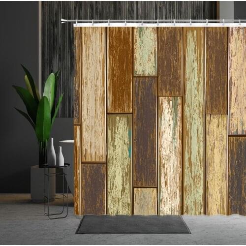 Shower Curtain Old Fashioned Old Wood Grain Patterned Bathroom Partition Waterproof Cloth Hanging Curtains With Hooks