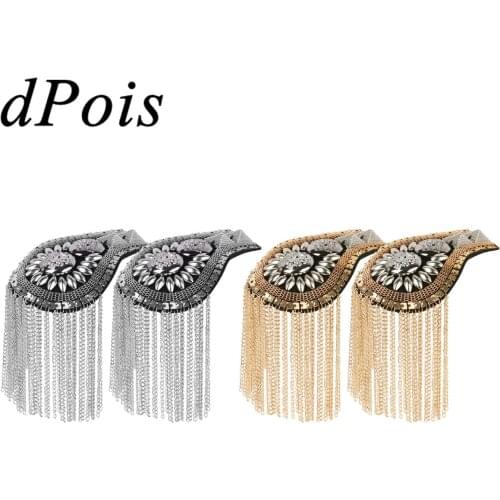 Women Men Steampunk Brooch Long Tassel Link Chain Epaulet Shoulder Boards Badge Suit Collar Cothes Clip Pin Accessories Costume