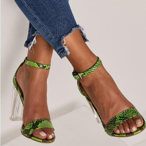 2019 New Summer Sexy high heels Sandals Peep toe Buckle strap Fashion Serpentine Green Sandals shoes For Woman size 35-42