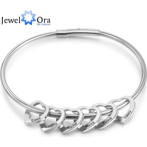 Personalized Engraved 2-6 Names Heart Bracelets for Women Customized Stainless Steel Bracelets & Bangles Gifts for Family