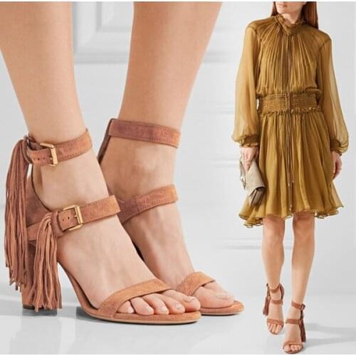 New Tassel Sandals Femme Gladiator Sandals Women Summer Shoes Buckle Strap Sandals Women High Heels Sexy Fringe Sandalias Mujer