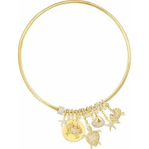 SLJELY Luxury 925 Sterling Silver Gold Color Sea Creatures Choker Necklace with Charm Crab Turtle Shell Star Zircon for Women