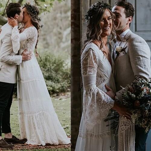 Off White Mermaid V-Neck Micro Wedding Dress Pearls Simple Elegant Personalised Backless Charming Satin Bridal Gown with Train
