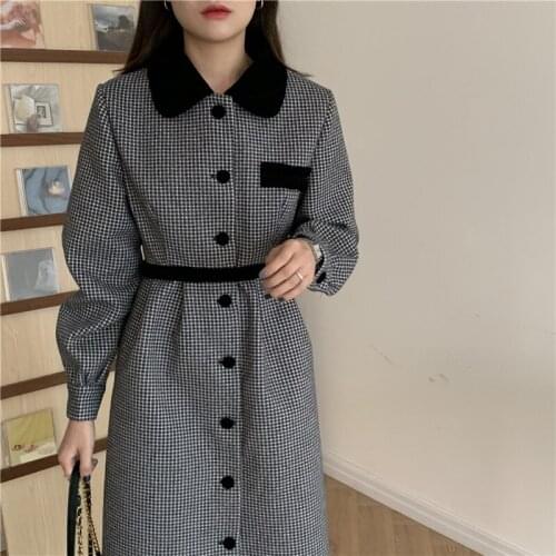 Fashion Women Retro Plaid Dresses Female Loose Patchwork Single Breasted Long Elegant Chic Clothes
