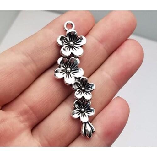 10pcs/lot--15x57mm, flower cham,Antique silver plated Beautiful Plum blossom flower charms ,DIY supplies, Jewelry accessories