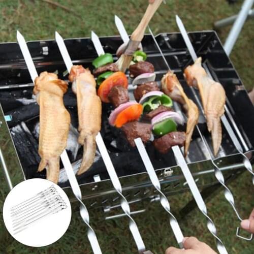 10Pcs Barbecue Stick Heat-Resistant Reusable Stainless Steel Meat Shrimp Grilling Skewers for Picnic