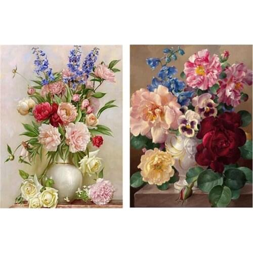 2PCS 5D DIY Diamond Painting Flowers Vase Cross Stitch Kit Full Drill Diamond Embroidery Peony Art Picture Home Decor