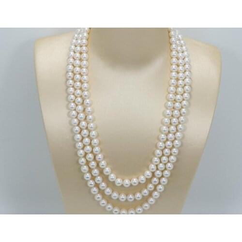30'' 50'' 80cm 125cm 9mm bright white round Pearl necklace natural Freshwater PEARL Women Jewelry 35cm 43cm 15'' 17