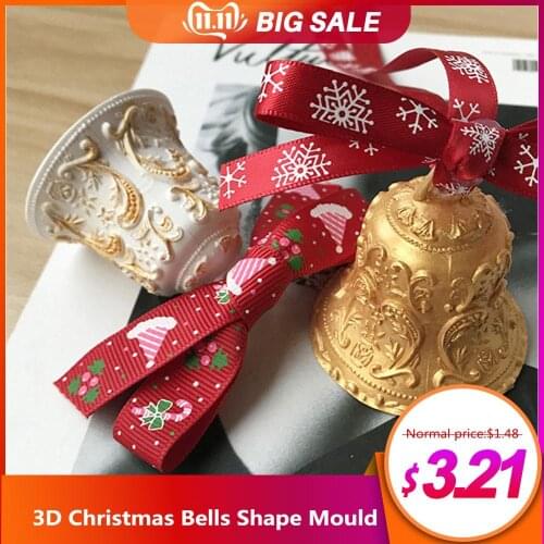 3D Christmas Bells Shape Mould Aroma Candle Gypsum Mold Decoration Candle Mould Mousse Baking Mould DIY Handmade Silicone Moulds