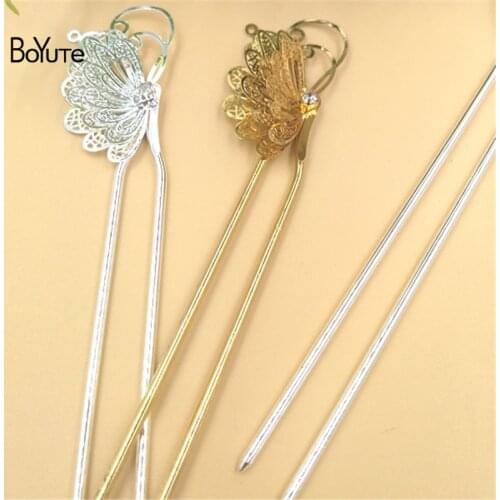 BoYuTe 5Pcs 25*40MM Filigree Butterfly Metal Brass Silver Gold Hair Stick Diy Accessories for Hair