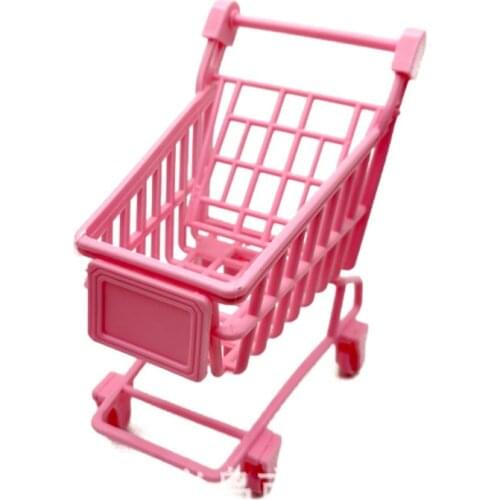 Dollhouse Accessories Miniature Shopping Cart Realistic Pink Trolley Girl Toy Interactive Kit Pretend Playset Cake Decor