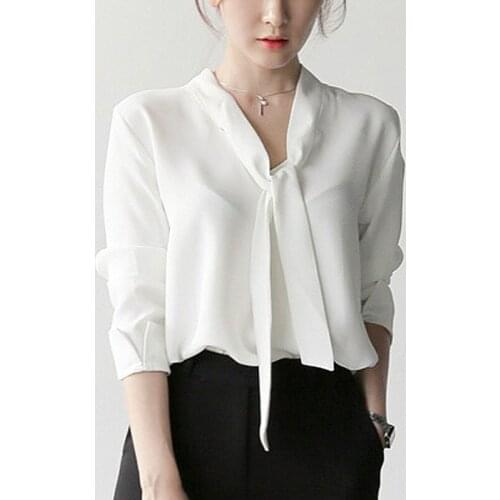Blouse for women 2019 ladies tops chiffon blouse shirts for women tops korean fashion clothing V-Neck Solid blusas female 0227