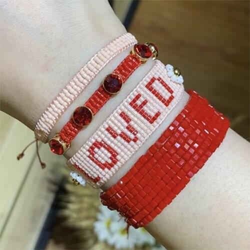BLUESTAR Women MIYUKI Bead Bracelet For Femme LOVED Letter Pulseras Mujer Moda Red Crystal Handmade Woven