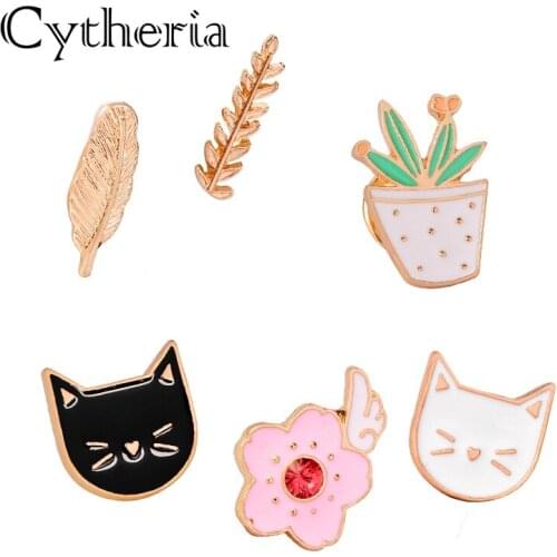 Cytheria popular cute cat plant flower shape pins brooches for female party gifts jeans accessories