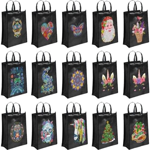 Black Eco-Friendly Bag, Luminous Diamond Painting, 5D Patch Diamond Handbag, DIY Diamond Embroidered Storage Bag