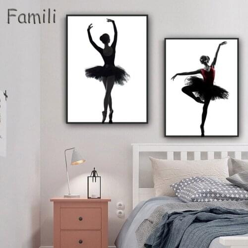 Black White Ballet Dancer Silhouette Beauty Girl Photo Art Print Poster Wall Picture Canvas Painting Ballerina Home Decor