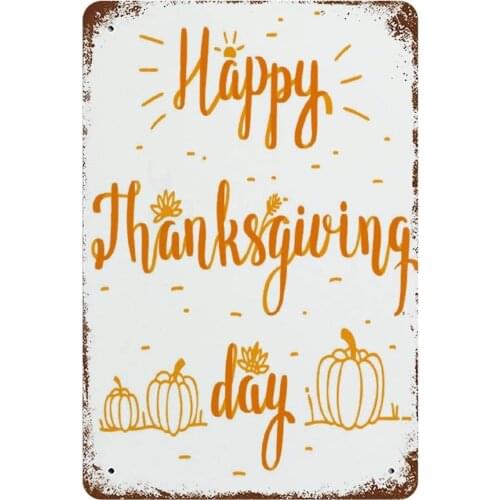 None-brands Vintage Retro Metal Tin Sign Wall Decor Art Happy Thanksgiving Day Golden Pumpkin Home Decor Plaque Poster (20x30cm)