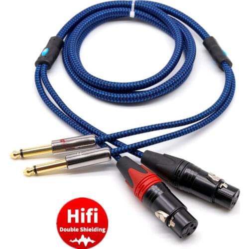 Dual 3-Pin XLR Female to 2x 1/4'' TS Mono 6.35mm Male Audio Cable for Mixer Console Amplifier Stage Studio Home Theatre System