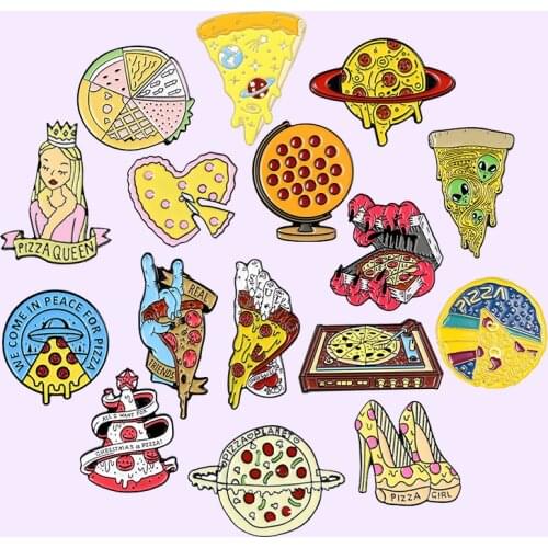 Pizza Enamel Pin Devil Hand UFO Planet Halloween Brooches Lapel Pin Funny Gothic Metal Badge Jewelry Gift for Friends Wholesale