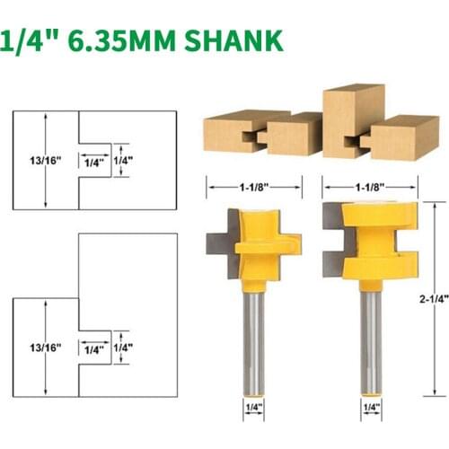 2PC/Set 1/4" 6.35MM Shank Milling Cutter Wood Carving Tongue Groove Router Bit Set Line Knife Woodworking Tenon Cutter for Wood