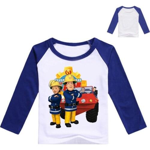 2-12Years Girls Tops Cotton Cartoon Fireman Sam T-Shirts Children Clothes Boys Tshirt Enfant Baby T-shirts Kids Tees