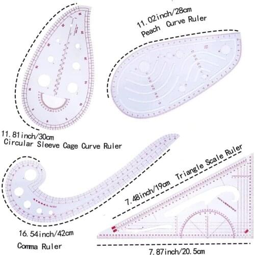 Imzay 4PCS Soft Sewing Pattern Supplies-Practical Design Ruler Kit For Designing Patterns,Needlework,Embroidery