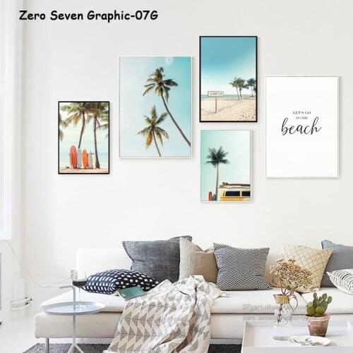 Canvas Painting Vintage Landscape Surfboard Palm Trees Surf Van Holiday Trip Poster Print Wall Art Pictures For Home Decoration