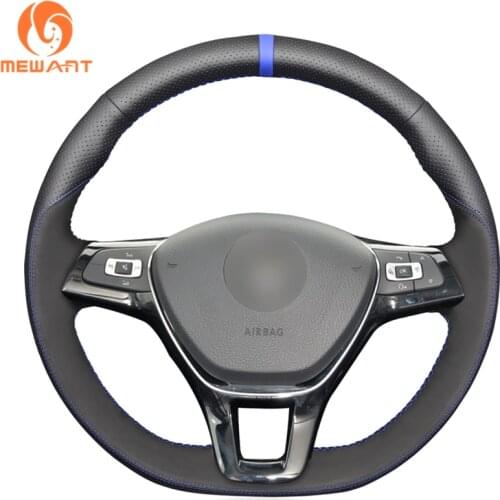 MEWANT Black Genuine Leather Steering Wheel Cover for Volkswagen VW Golf 7 (VII) Golf Sportsvan(SV) Polo Tiguan Allspace Up