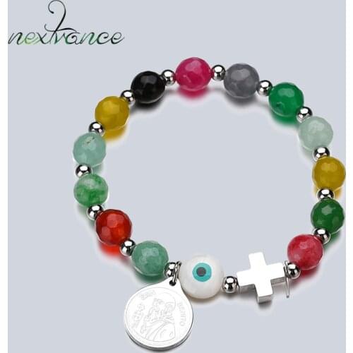 Nextvance Jesus Cross Medal Pendant Bracelets Color Beads Evil Eye Bracelet For Girls Amulet Jewelry San Benito