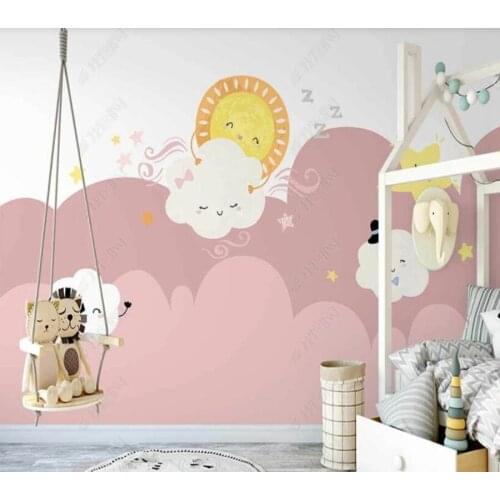 Custom papel parede Nordic hand-painted cute pink clouds starry childrens room for living room bedroom decoration wallpaper