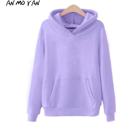 Autumn Purple Warm Womens Sweatshirt Fashion Solid Color Winter Fleece Pullover Tops Hoodie