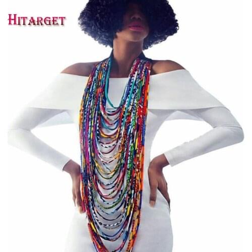 2020 African Wax Print Choker Necklaces for Women Body Jewelry African Cotton Multi-layer Rope Necklace Ankara Jewelry WYB236