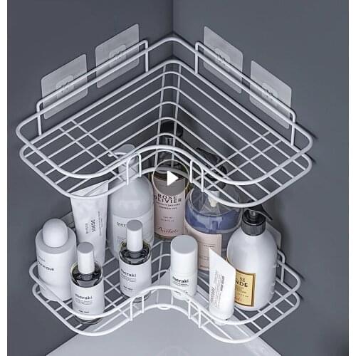 Bathroom Shelves Supports Kitchen Punch Corner Frame Iron Seasoning Storage Rack Wall Mounted Shampoo Storage Holder Shelves