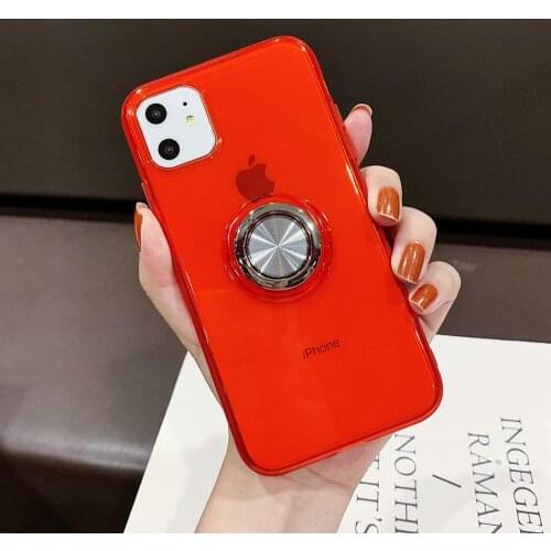 YXAN Transparent Protective Cover For iPhone 12 Mini 7 8 Plus X XR XS MAX 11 Pro Max Fashion Ring bracket Phone Case