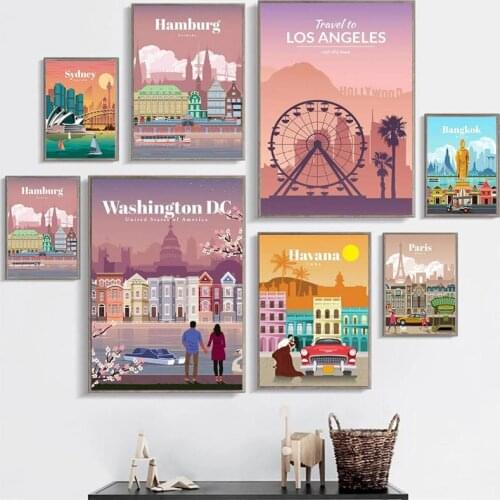 Self-adhesive Wall Sticker City Painting Telephone Booth Poster Nordic Castle Style Print Gallery Wall Decor Picture Wallpapers