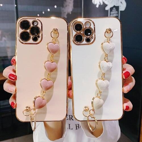 LOVECOM Heart Fabric Bracelet Hand Holder Cover for iPhone 12 11 Pro Max Luxury Plated Gold Electroplated Cases 8 7 Plus XR XS X