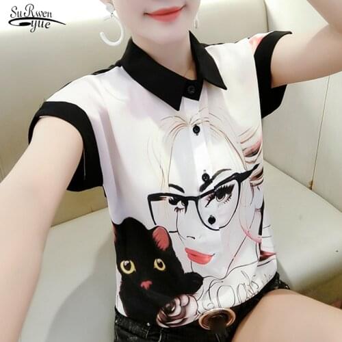 2021 Plus Size Slim Cute Print Casual Shirt Tops New Summer Women Blouse Shirts Female Chiffon Blouse Women Blusas Mujer 4475