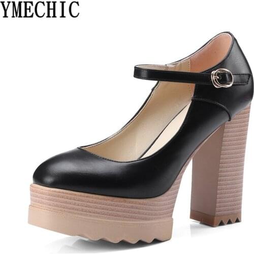 YMECHIC 2018 Women Extreme High Heels Platforms Shoes Party Office Wedding White Black Pink Platform Chunky Heel Mary Jane Pumps