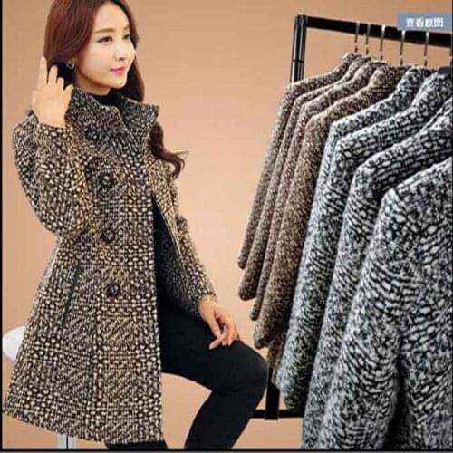 2020 Autumn Winter Women Jacket Wool Coat Plaid Woolen Coat Female Middle Long Mother