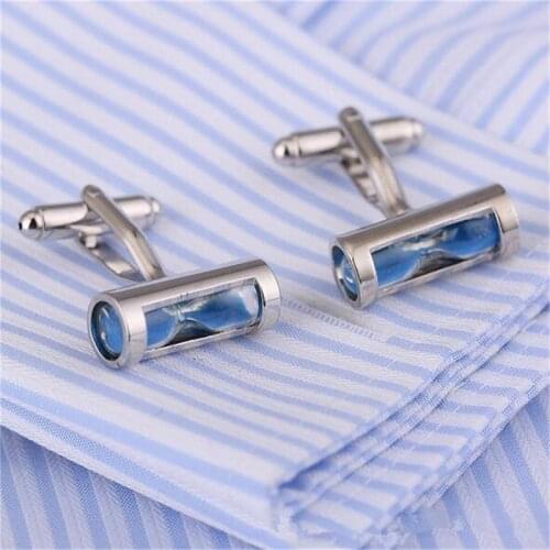 1 Pair High-end Time Hourglass Blue Crystal Cufflinks Cuffs Men Timer Sandglass Cuff Link Nail Sleeve Button For Wedding Party