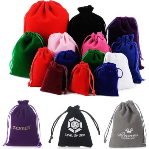 100pcs/lot 5x7, 7x9, 8x10, 10x12cm Drawstring Velvet Bags & Pouches Jewelry Bags Gift Packaging Bag Customised Custom Print Logo