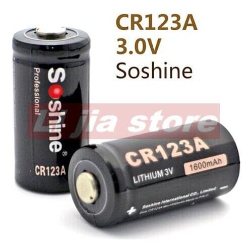 2 Pcs / Pair Original Soshine 3.0V CR123A Primary Lithium Battery 1600mAh RCR123A Battery
