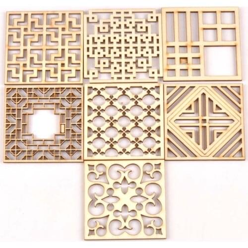 5Pcs/set Wood Handicraft hollow square DIY Wooden Crafts Scrapbookings Accessories Embellishment decorations 70mm MT1933
